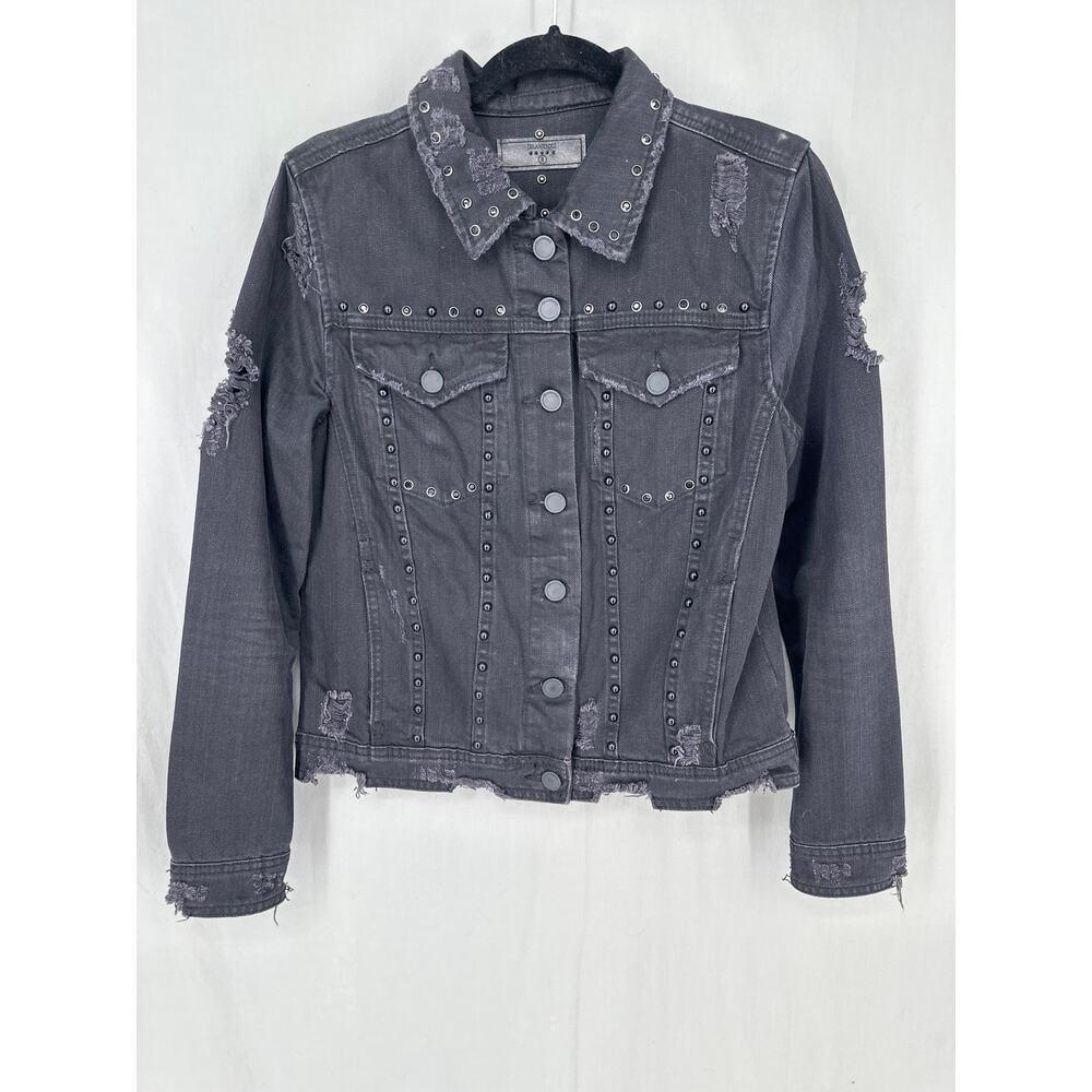 Blank NYC Jacket Womens Small Black Denim Studded Western Distressed Grunge - Picture 5 of 8